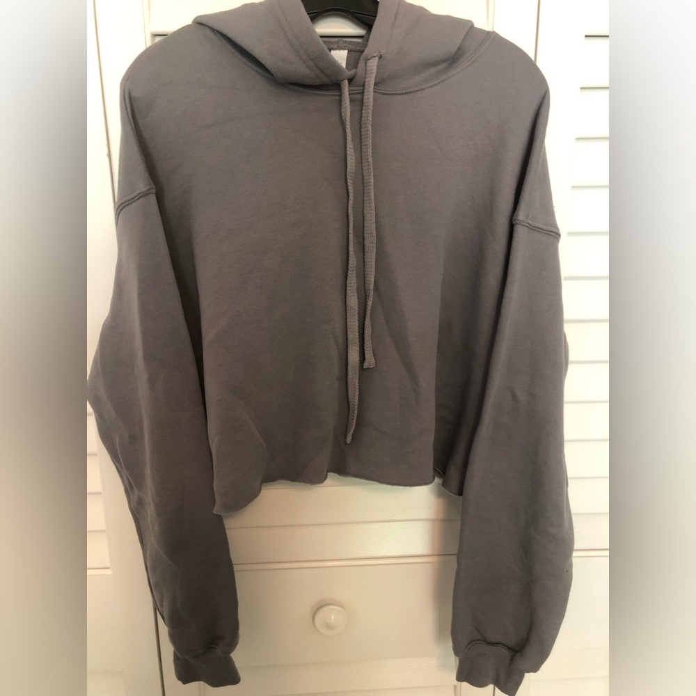 Bella Canvas Grey Cropped Raw Hem Fleece Hoodie